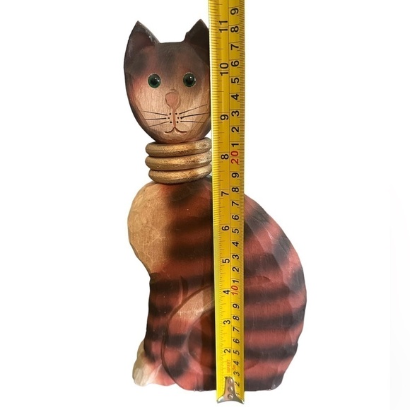 James Haddon Hand Carved Wooden Cat Figurine Folk Art Hand Painted Green Eyes - Picture 6 of 7